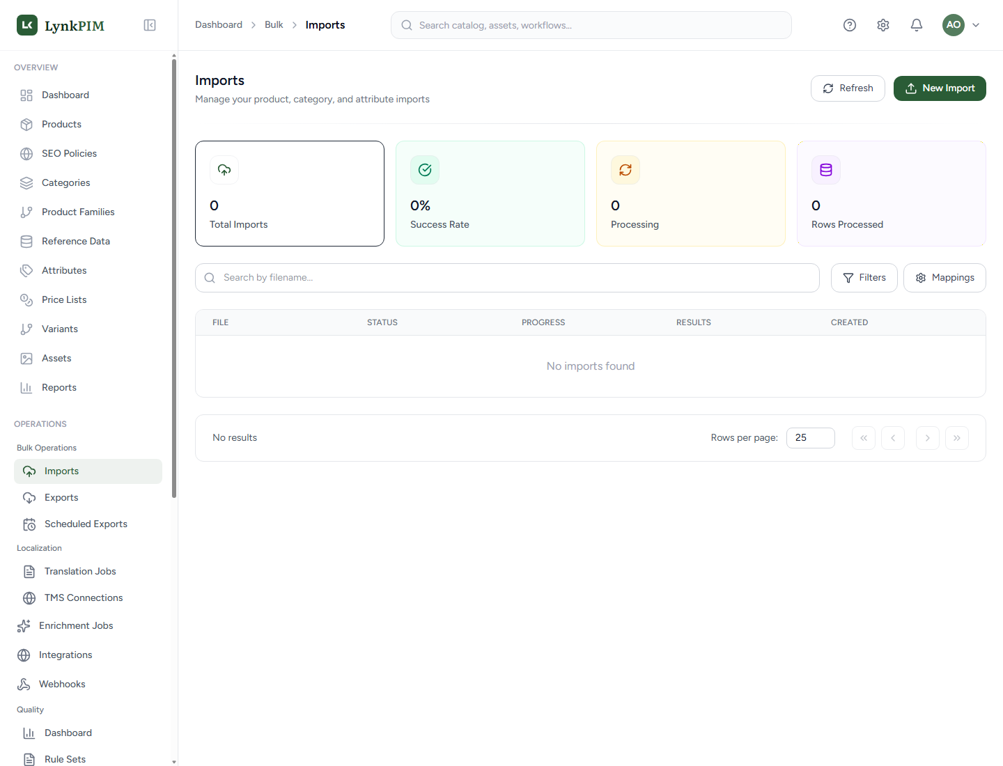 LynkPIM Imports page